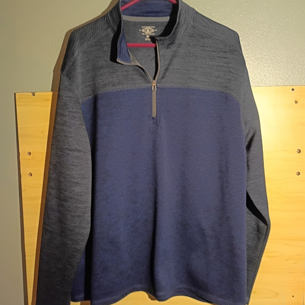 G.H. Bass Pullover 1/4 Zip Mens XL Blue Gray Colorblock Waffle Knit
